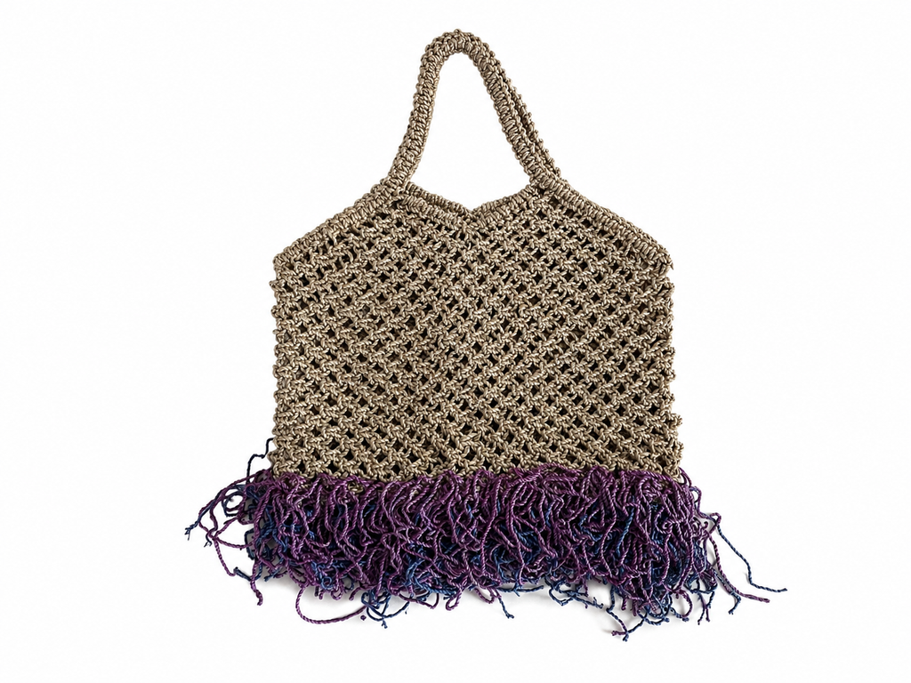 Knotted Tote Bag with Short Fringes