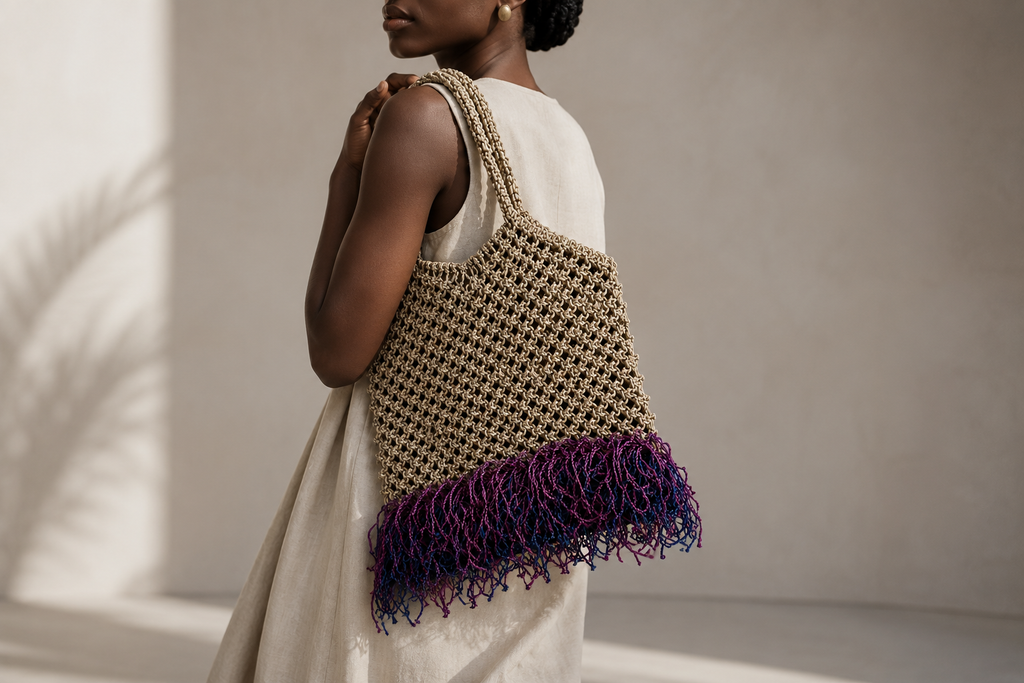 Knotted Tote Bag with Short Fringes