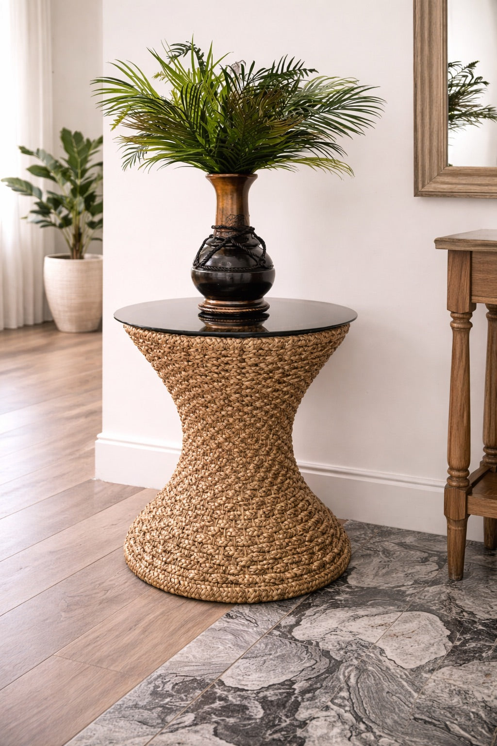 Hourglass Braided Water Hyacinth Table