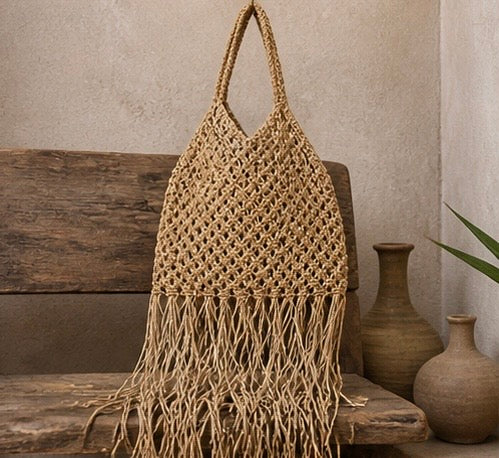 Knotted Tote Bag with Long Fringes