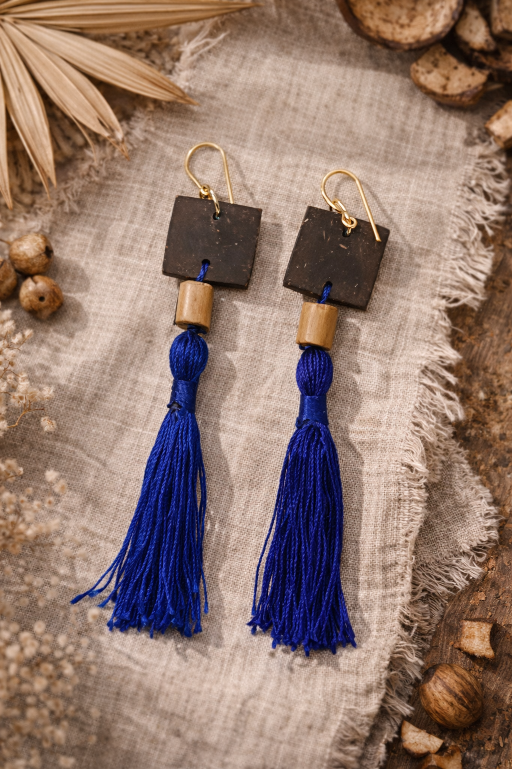 Fish Twine and Coconut Tasseled Earrings